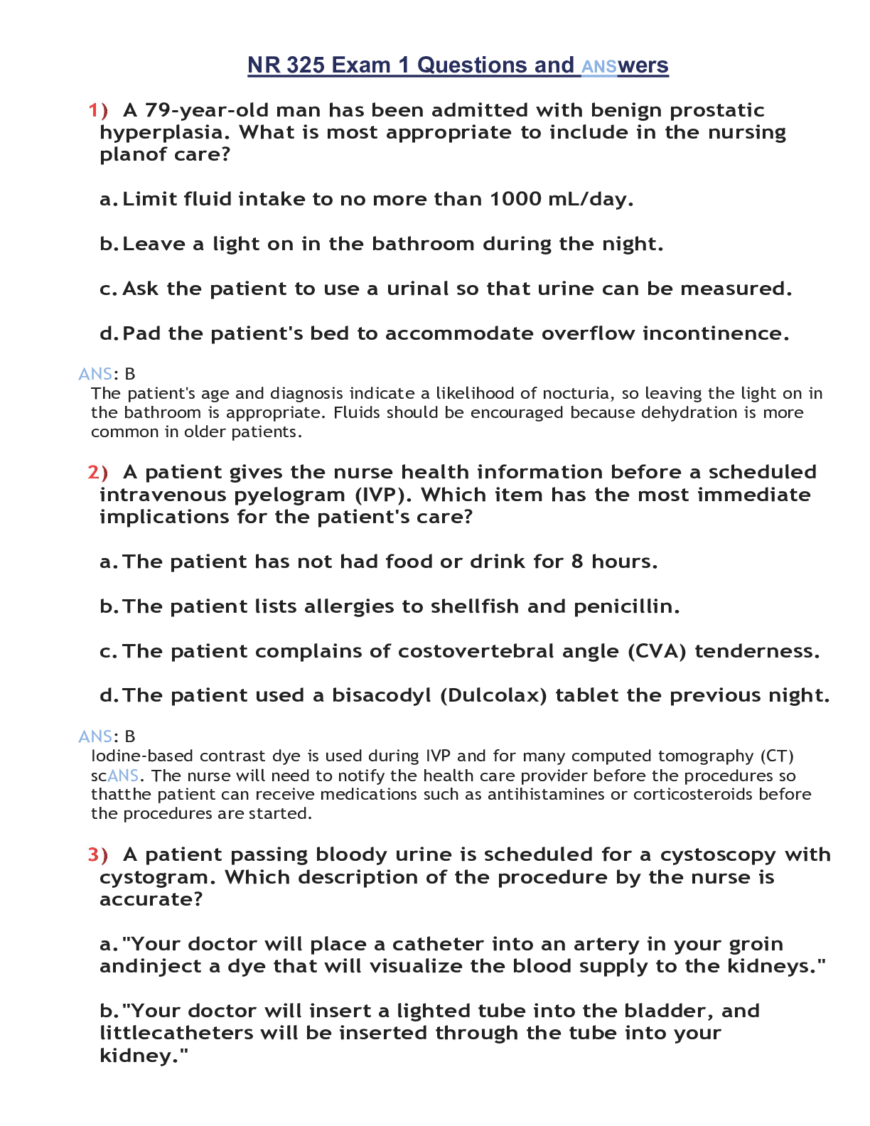 Preview of NR 325 Exam 1 Questions and Answers